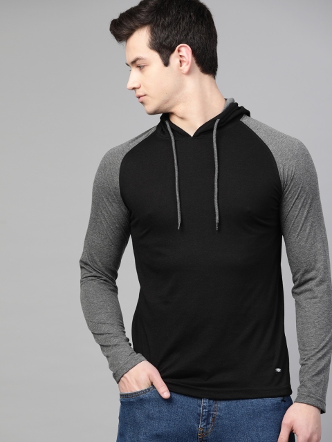 

Metronaut Men Black & Charcoal Grey Solid Hooded T-shirt