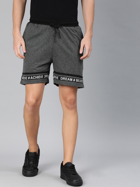 

Metronaut Men Charcoal Grey Solid Regular Fit Sports Shorts with Printed Detailing