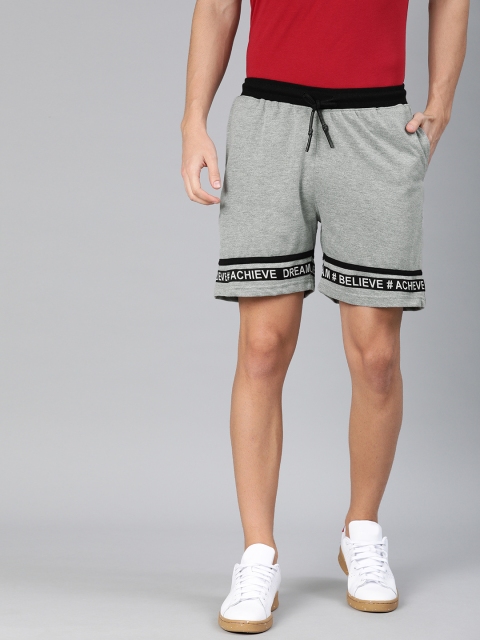 

Metronaut Men Grey Melange Solid Regular Fit Sports Shorts with Printed Detailing