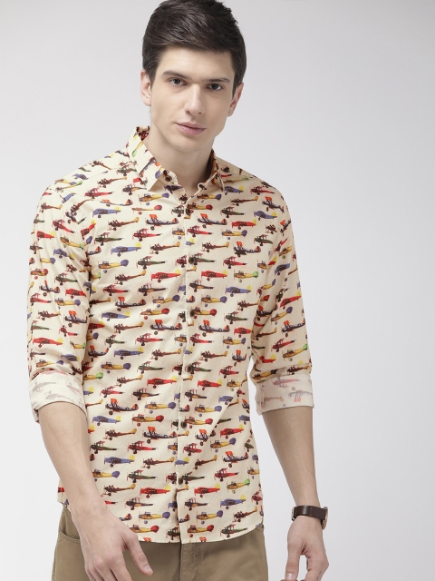 

The Indian Garage Co Men Cream-Coloured & Red Slim Fit Printed Casual Shirt