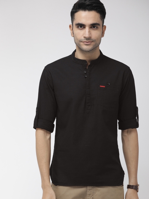 

The Indian Garage Co Men Black Solid Straight Kurta