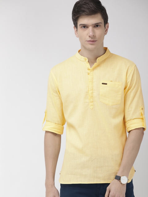 

The Indian Garage Co Men Yellow Solid Straight Kurta