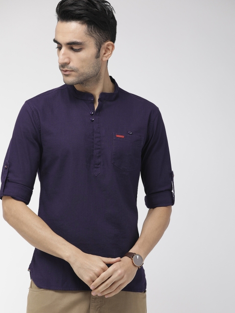 

The Indian Garage Co Men Navy Blue Solid Straight Kurta
