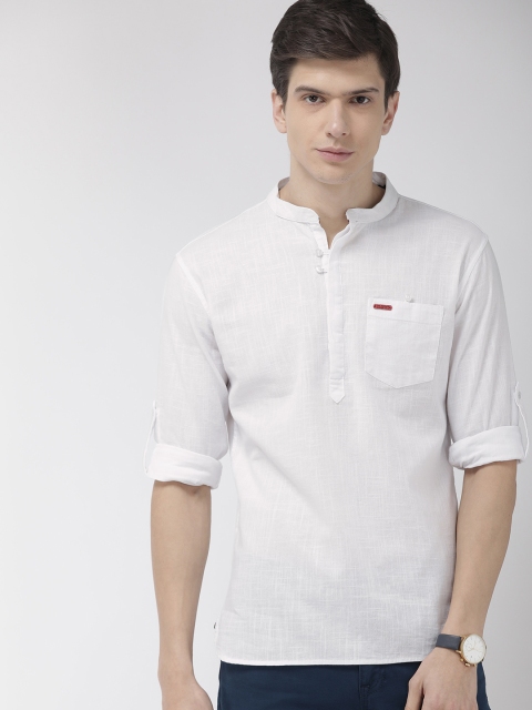 

The Indian Garage Co Men White Solid Straight Kurta