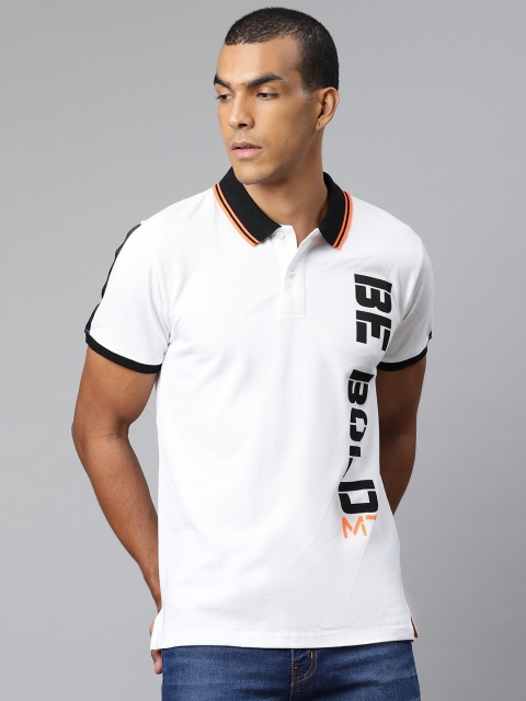 

Metronaut Men White & Black Printed Polo Collar T-shirt