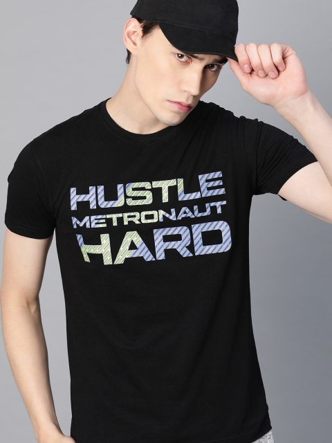 

Metronaut Men Black Self Design Round Neck T-shirt