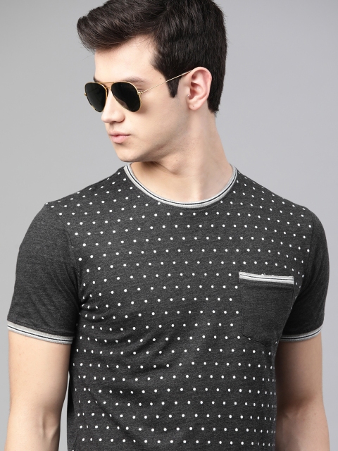 

Metronaut Men Charcoal Grey & White Printed Round Neck T-shirt