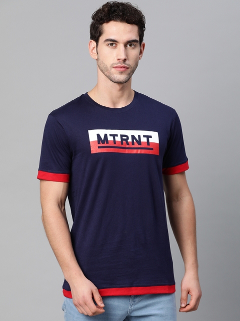

Metronaut Men Navy Blue & Red Brand Logo Print Round Neck T-shirt