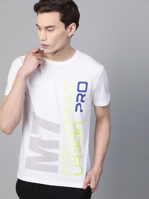 

Metronaut Men White & Fluorescent Green Printed Round Neck T-shirt