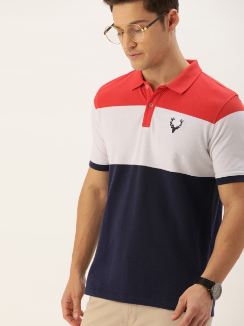 

Allen Solly Sport Men Red & Navy Blue Colourblocked Polo Collar T-shirt