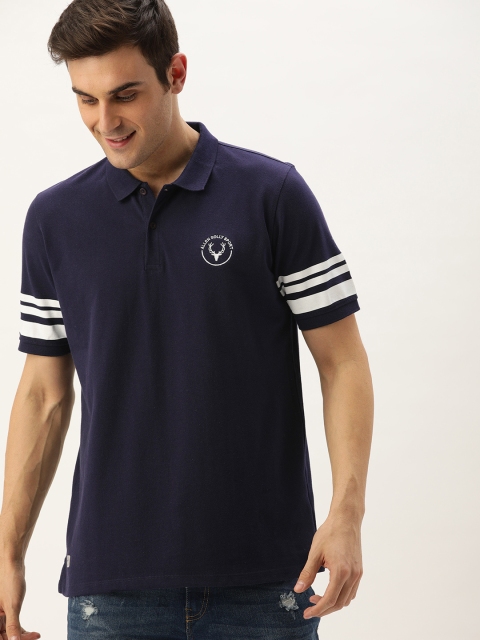 

Allen Solly Sport Men Navy Blue Striped Polo Collar T-shirt