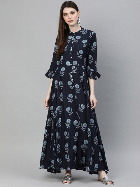 

Divena Women Navy Blue Printed Floor Length Anarkali Kurta