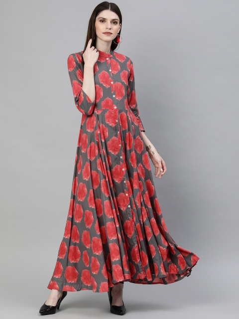 

Divena Women Rust Red & Grey Printed Floor Length Anarkali Kurta