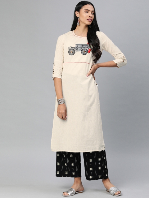 

Divena Women Off-White & Black Embroidered Kurta with Palazzos