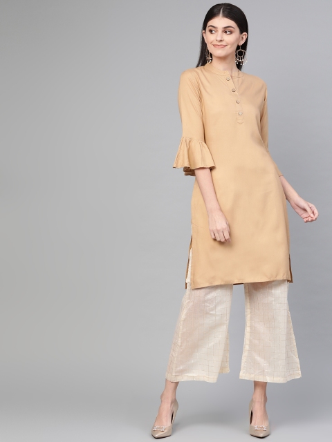

Yufta Women Beige Solid Straight Kurta