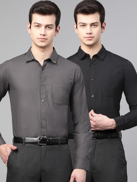 

Metronaut Men Pack of 2 Regular Fit Solid Formal Shirts, Charcoal