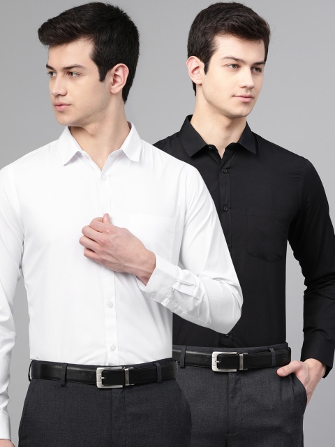 

Metronaut Men Pack of 2 Regular Fit Solid Formal Shirts, Black