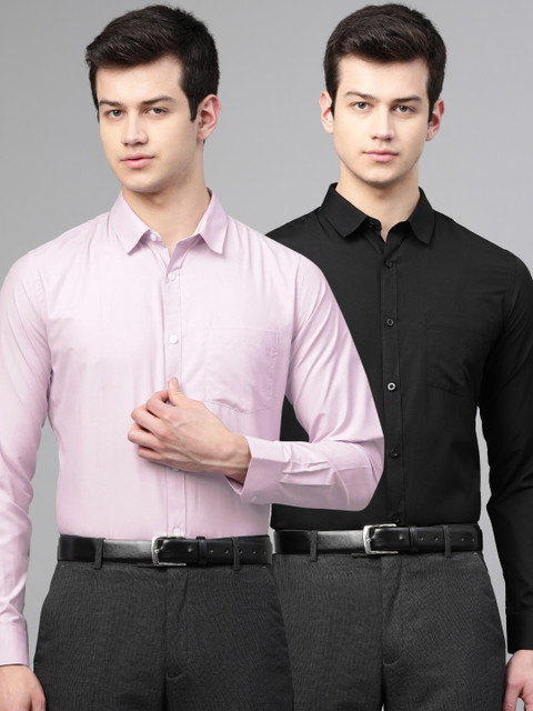 

Metronaut Men Pack of 2 Regular Fit Solid Formal Shirts, Black