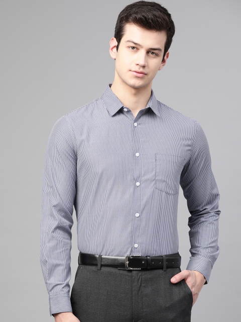 

Metronaut Men Navy Blue & White Regular Fit Striped Formal Shirt