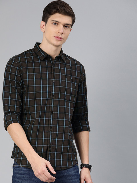 

Metronaut Men Brown & Blue Regular Fit Checked Casual Shirt
