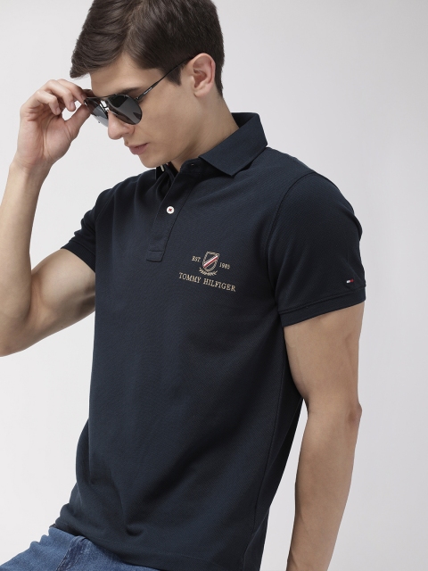 

Tommy Hilfiger Men Navy Blue Solid Polo T-shirt