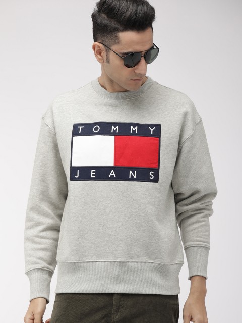 

Tommy Hilfiger Men Grey Melange Solid Sweatshirt With Embroidered Details