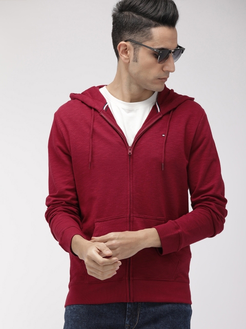 

Tommy Hilfiger Men Burgundy Solid Hooded Sweatshirt