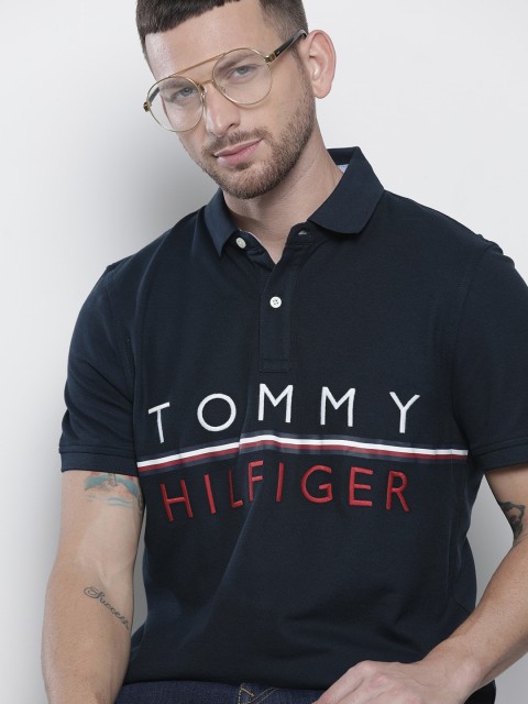 

Tommy Hilfiger Men Navy Blue Embroidered Polo Collar T-shirt