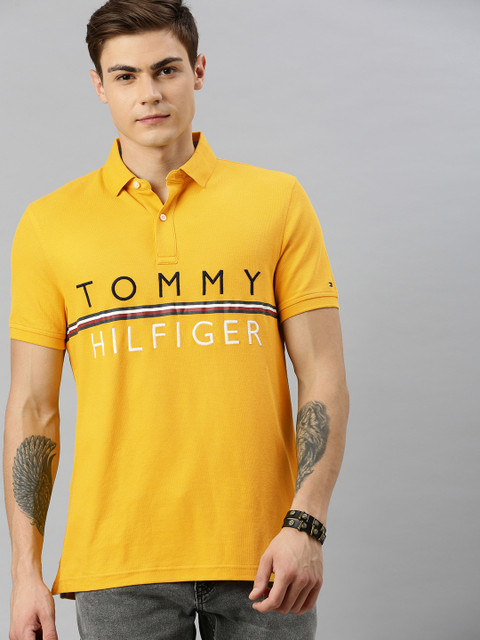 

Tommy Hilfiger Men Yellow Printed Polo Collar T-shirt