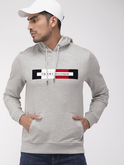 

Tommy Hilfiger Men Grey Printed Hooded Sweatshirt