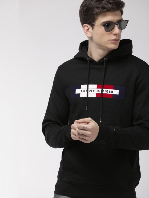 

Tommy Hilfiger Men Black Printed Hooded Sweatshirt