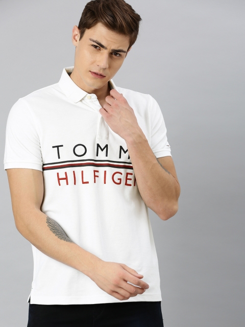 

Tommy Hilfiger Men White Embroidered Polo Collar T-shirt