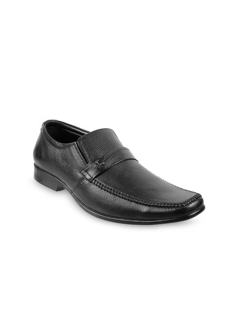 

Mochi Men Black Solid Leather Formal Slip-Ons