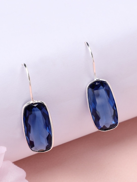

Rubans Silver-Plated & Blue Classic Drop Earrings