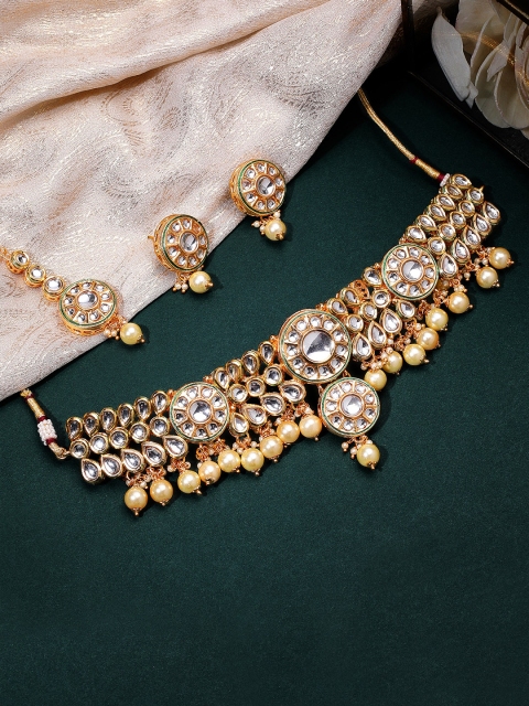 

Rubans Gold-Plated & Off-White Kundan Studded Jewellery Set