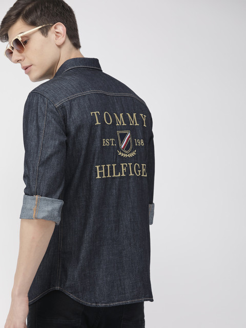 

Tommy Hilfiger Men Navy Blue Regular Fit Embroidered Casual Denim Shirt