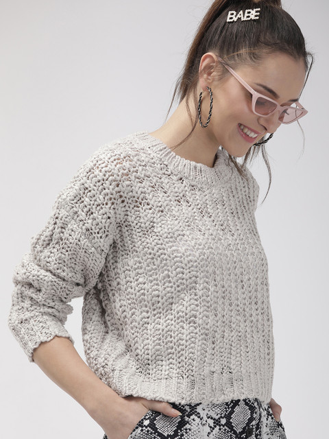 

FOREVER 21 Women Grey Self Design Pullover Sweater