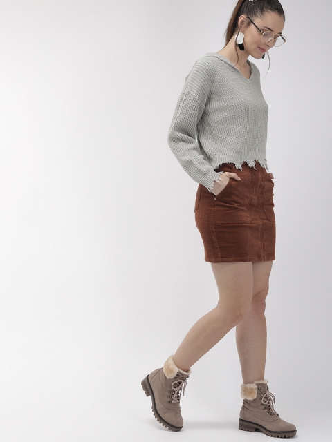 

FOREVER 21 Women Grey Solid Pullover Sweater