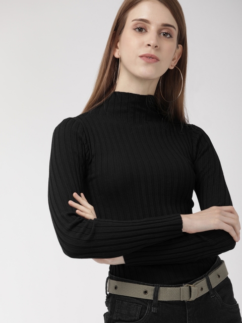 

FOREVER 21 Women Black Ribbed Pullover Sweater