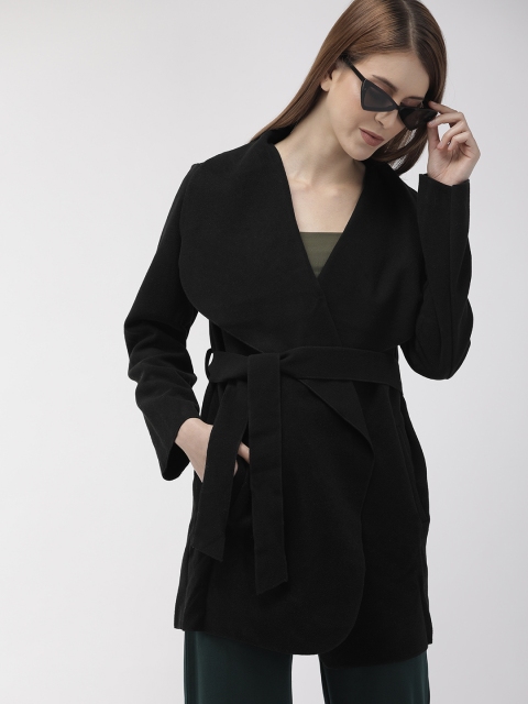 

FOREVER 21 Women Black Solid Longline Overcoat