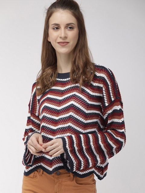 

FOREVER 21 Women Navy Blue & White Striped Pullover Sweater
