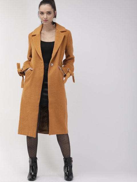 

FOREVER 21 Women Tan Brown Solid Longline Trench Coat, Beige