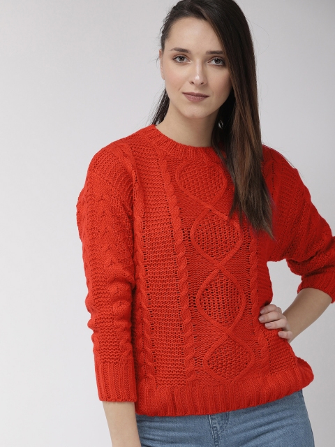 

FOREVER 21 Women Orange Self Design Pullover Sweater