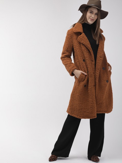 

FOREVER 21 Women Brown Solid Longline Trench Coat