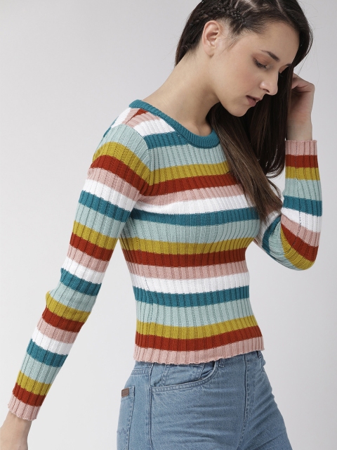 

FOREVER 21 Women Multicoloured Striped Pullover Sweater, Multi