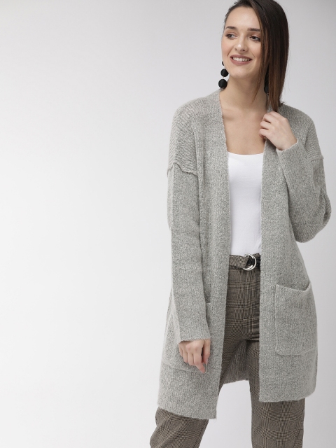 

FOREVER 21 Women Grey Self Design Front-Open Sweater