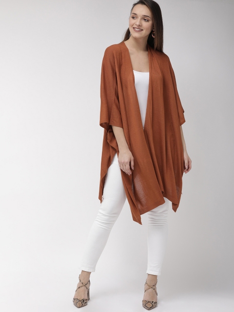 

FOREVER 21 Women Rust Orange Solid Longline Open Front Shrug