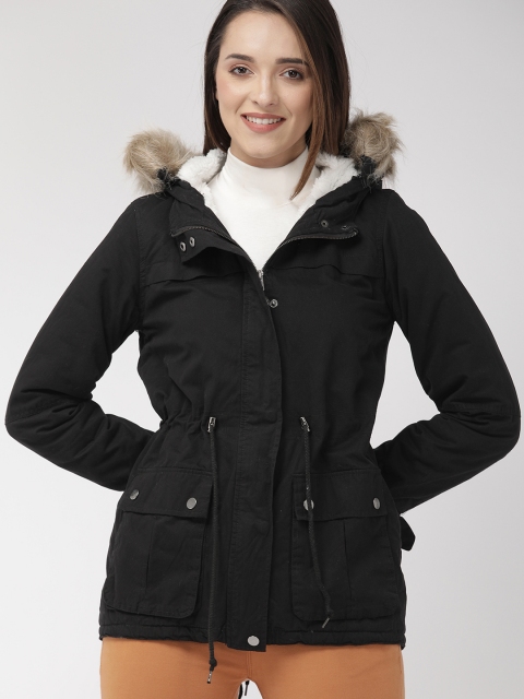 

FOREVER 21 Women Black Solid Parka Jacket