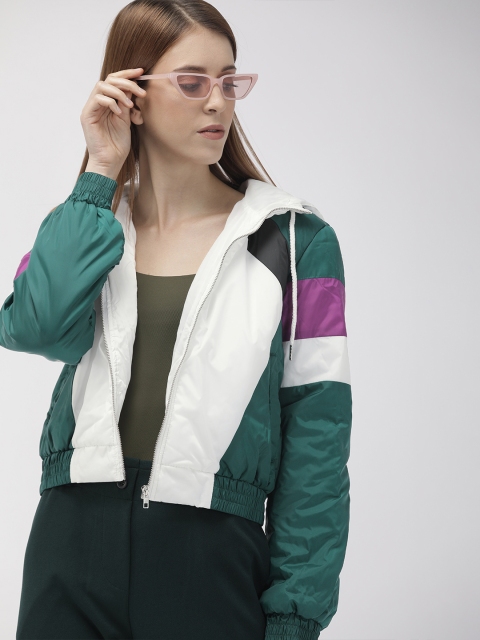 

FOREVER 21 Women Green Colourblocked Bomber Jacket