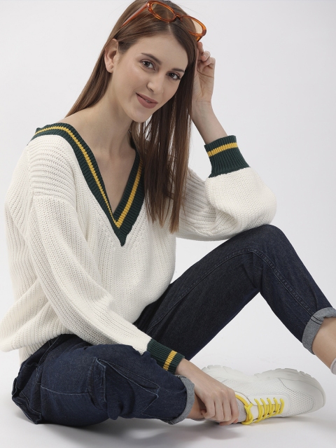 

FOREVER 21 Women White Solid Pullover Sweater